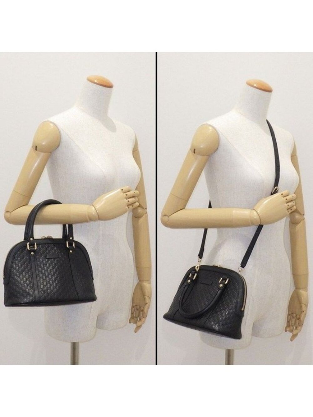Gucci Shoulder Bag Mini Dome 2-Way Black Micro Guccissima Leather Gold - Picture 11 of 12